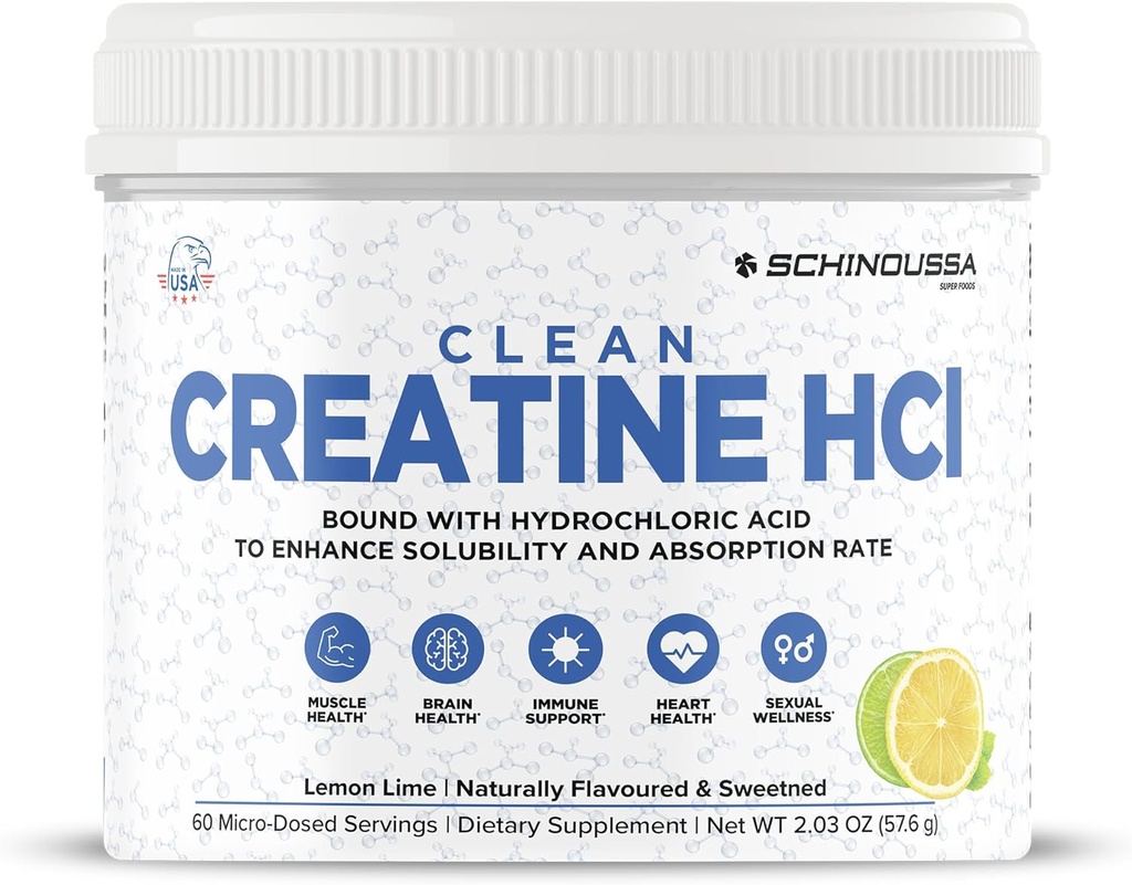 Lemon Lime Creatine HCL Powder | Micro-Dosed High Absorption Creatine | Naturligt smaksatt och sötad | Stimulant-Free | Vegan, Gluten-Free | Pre/Post Workout Supplement | 60 portioner