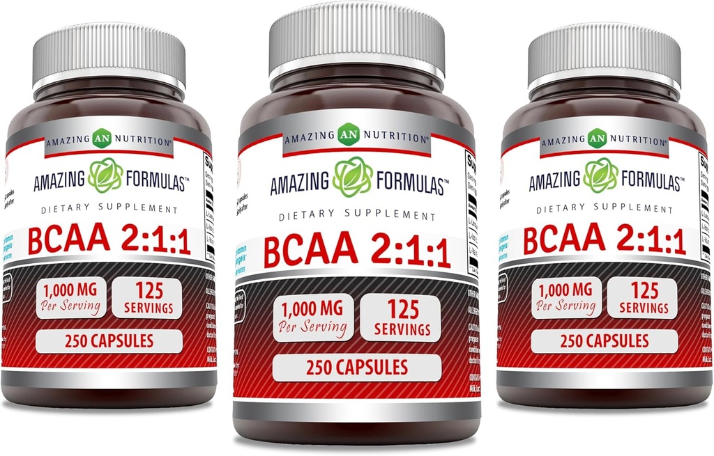 Fantastiska formler BCAA 2:1:1 1000 Mg Per Servering | Capsules | Branched Chain Amino Supplement | Icke-GMO | Gluten-Free | Made in USA (3 Pack, 250 greve)