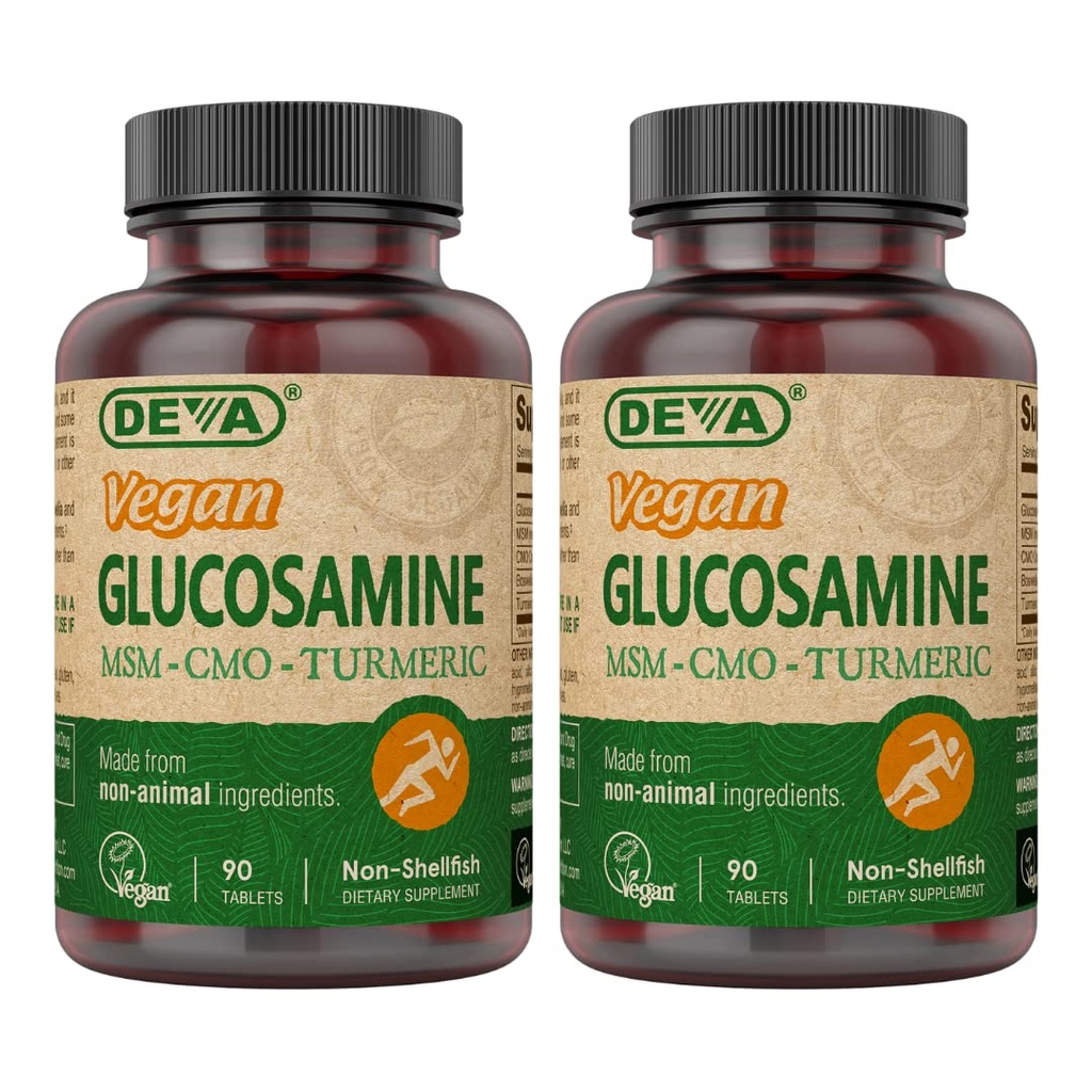 DEVA Vegan Glukosamin-MSM-CMO & Gurkmeja Supplement - Gluten Fri Plant Baserat Nutritional Supplement - 90 tabletter (Pack of 2)