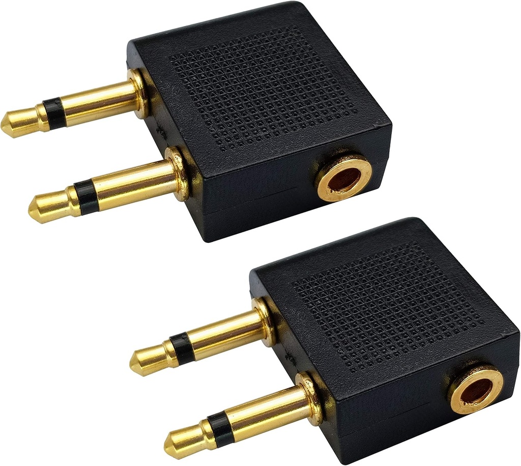 Dual 3,5 mm (1/8) Manlig till 3,5 mm Kvinnlig AUX Audio Jack Adapter Converter för att använda hörlur på flygplan flygning (2 Pack)