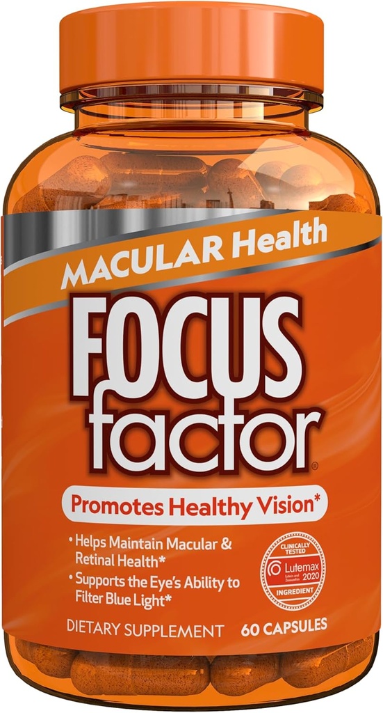 Focus Factor Macular Health Formula (60 Count) - Eye Vitamins for Macular Support - Lutein and Zeaxanthin Supplement with Folate, Vitamin B12, Vitamin C, Vitamin E, Lutemax 2020® - Eye Health Support