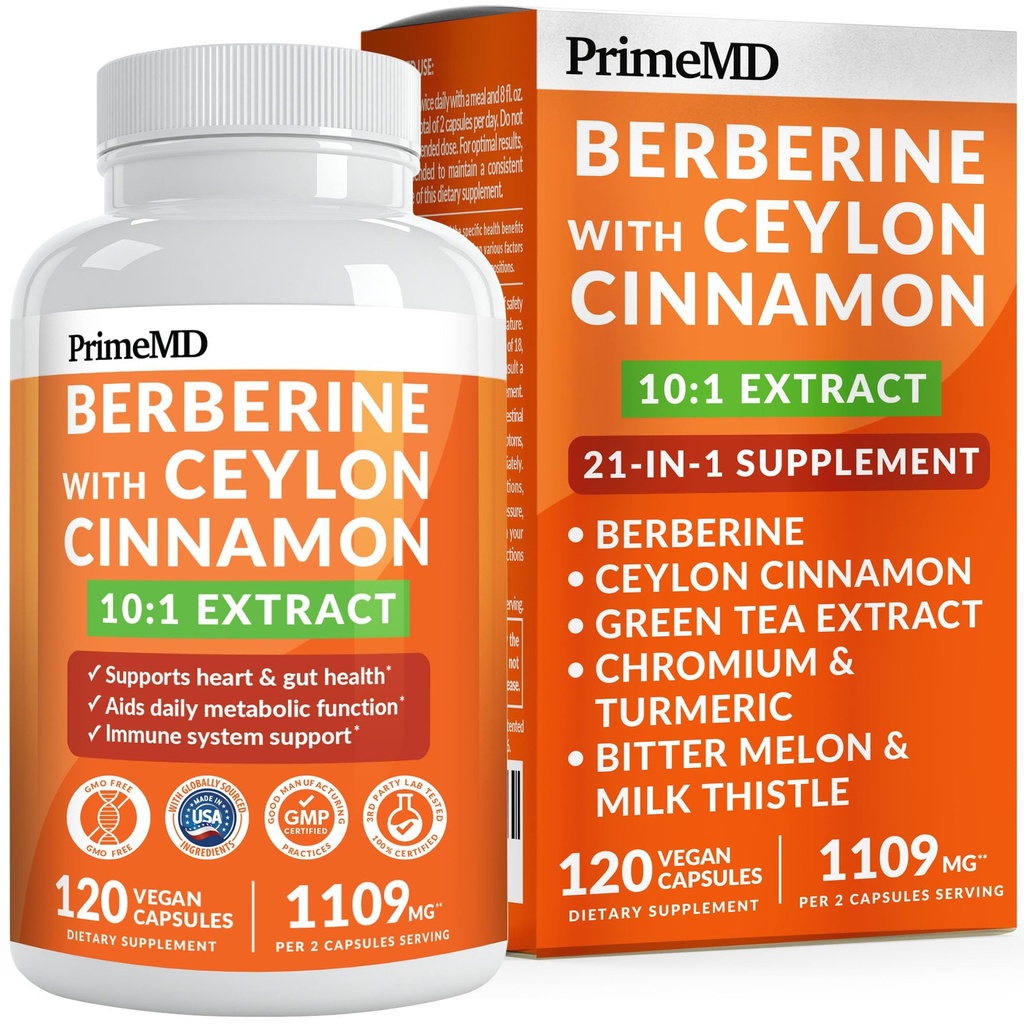 21-i-1 Berberin Supplement med Ceylon Cinnamon med Chromium, Bitter Melon och Green Tea Extract och Black Pepper Extract 5X för Energy & Metabolism Support med 5279 mg (120 ct, Pack av 1)