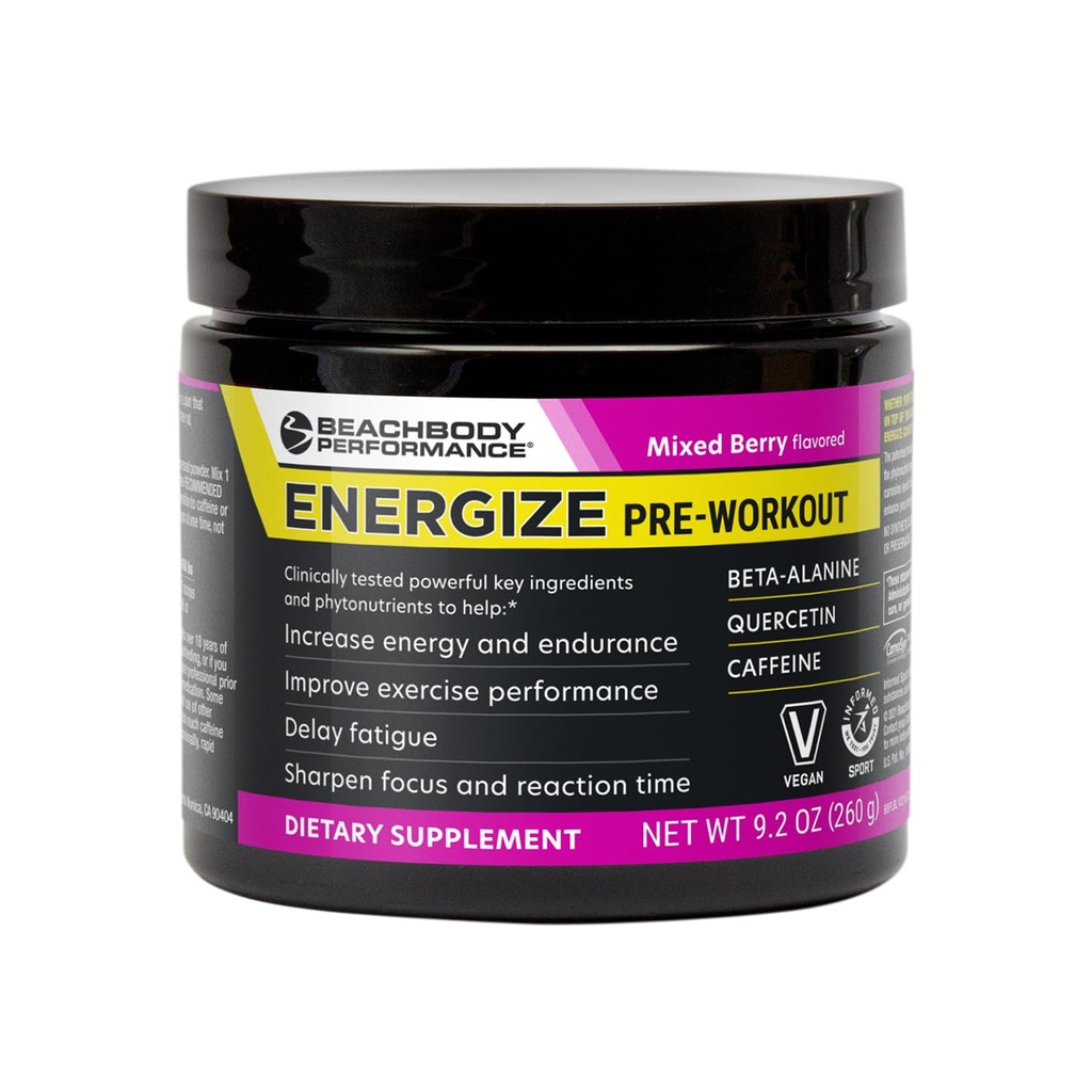 BODi Energize Pre Workout Powder - Beta-Alanine, Quercetin & Low-Dose Caffeine Formula för förbättrad energi och fokus, Öka energi och uthållighet Supplement, Mixed Berry, 40 portioner