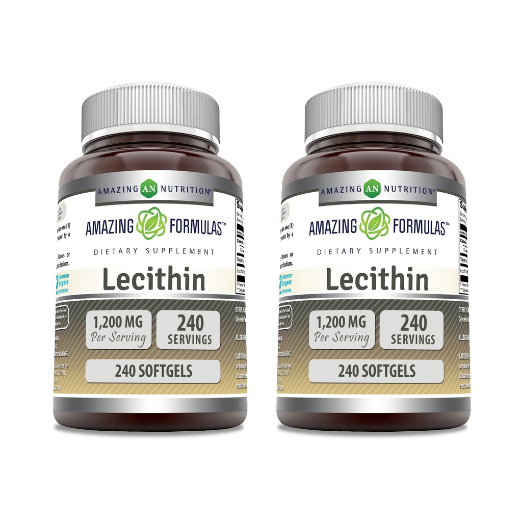 Fantastiska formler Lecithin 1200 mg Softgels Supplement | Hög styrka | Non-GMO | Gluten Free (2 Pack, 240 greve)