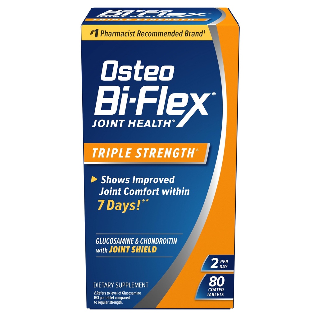 Osteo Bi-Flex Triple Strength, Glucosamine Chondroitin med vitamin C Joint Health Supplement, Belagda tabletter, 80 greve