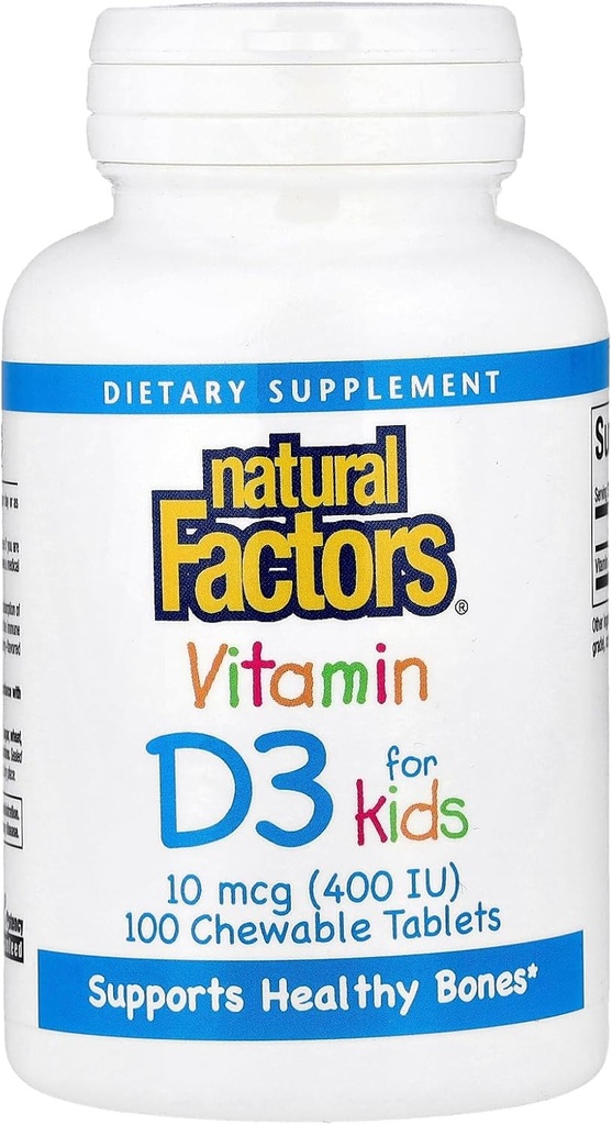 Naturliga faktorer, vitamin D3 400 IE, stöder starka ben, tänder och immunfunktion, 100 tabletter (100 portioner)