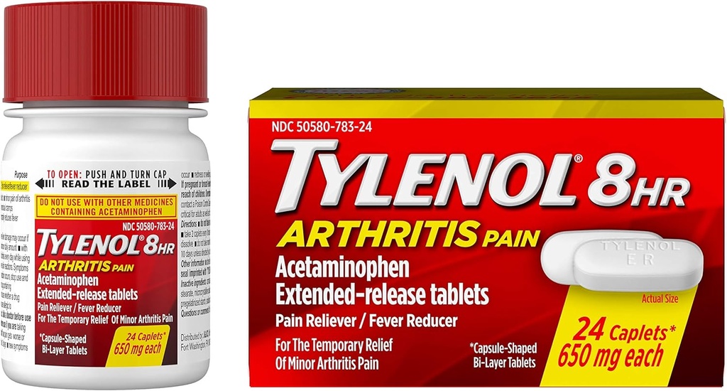 Tylenol 8 timmars artrit smärta tabletter med acetaminophen för gemensam smärta, 24 ct