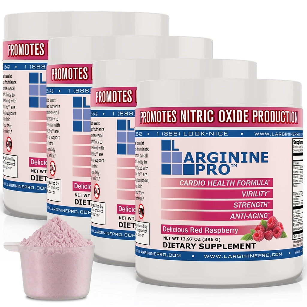 L-ARGININE PRO | 5,500mg L-Arginine Plus L-Citrulline 1,100mg Raspberry Powder Drink Mix Supplement för ökad Nitric Oxide Production