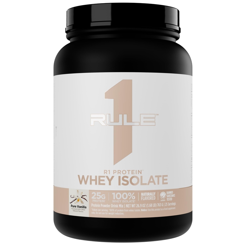 Regel 1 Naturligt smaksatt R1 Protein Whey Isolate - Ren Formel med 25g Protein & 6g BCAA Exclusively Isolated & Hydrolyzed Sources for Workout Recovery (1,7 Pounds*, Pure Vanilla)