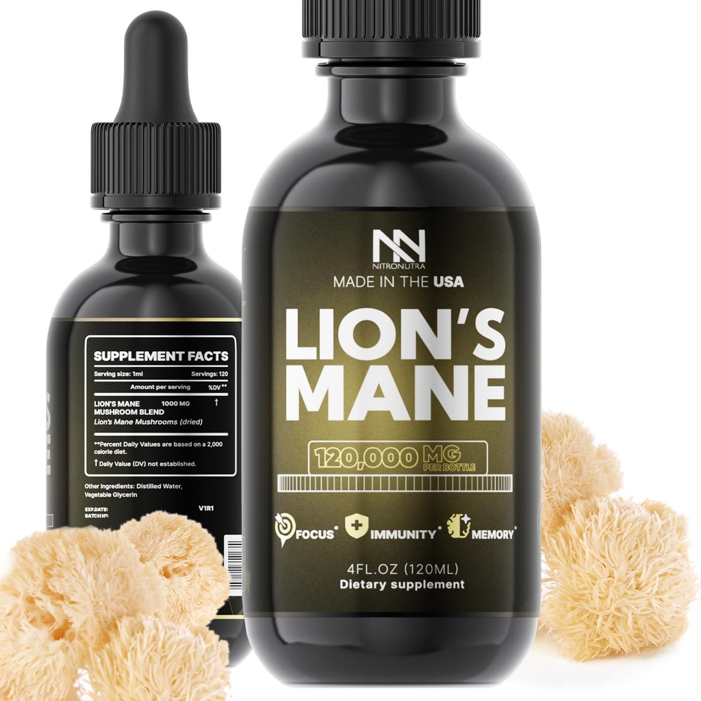 Lions Mane Mushroom Supplement - Organic Lions Mane Extract for Brain Health, Memory, Focus & Immune Support - Nootropic Vegan Liquid Tincture - Tillverkad i USA - 4 Fl Oz
