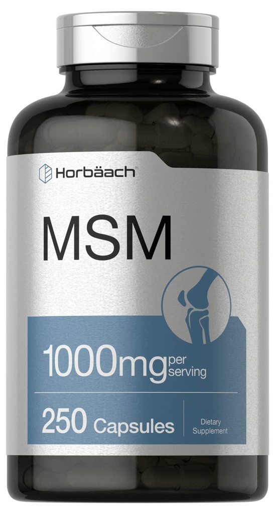Horbäach MSM Supplement Capsules | 1000mg | 250 greve | Non-GMO och Gluten Free Formula | Methylsulfonylmetan