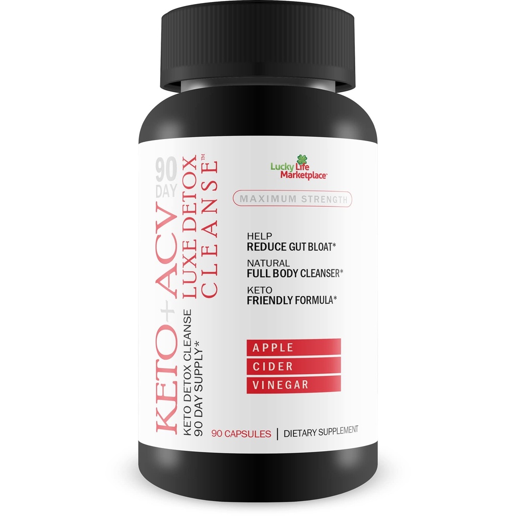 90 Day Keto + Acv Luxe Detox Cleanse - Psyllium Keto Detox Cleanse 90 Day Supply - Hjälp att minska Gut Bloat & Belly Size - Full Body Cleanser - Premium Keto Acv Luxe Cleanse Keto Luxe