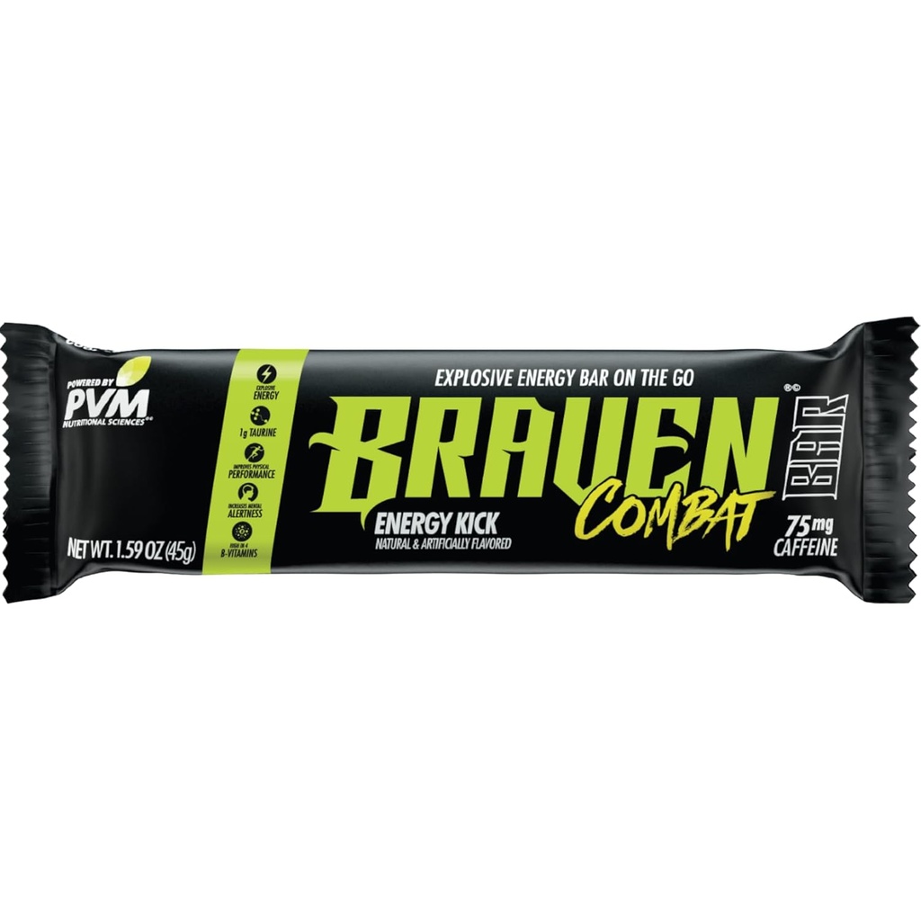 Braven Combat Energy Kick Energy Bars med koffein (1,59 oz, Pack of 20) - On-The-Go Energy Bars med 75mg koffein - Glutenfri energi Snacks - Alternativ till energi Chews med koffein