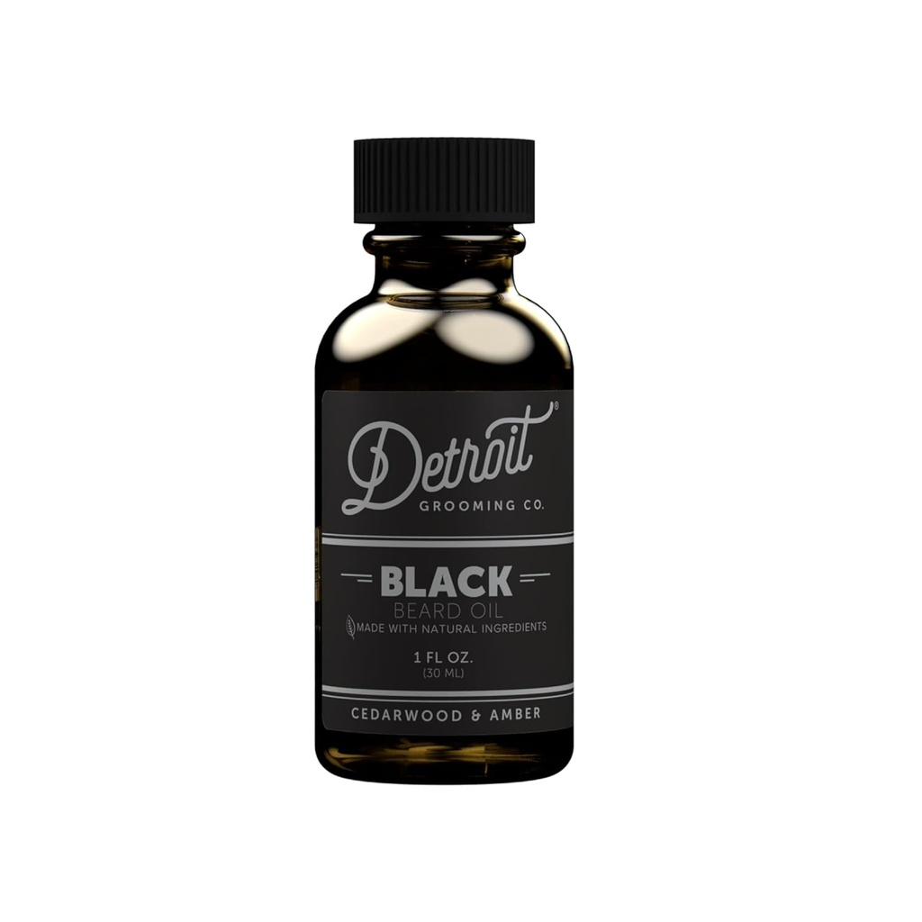 Detroit Grooming Beard Oil | Hydrating & Nourishing Formel med vitamin | Cedarwood & Amber • Svart (1 oz)