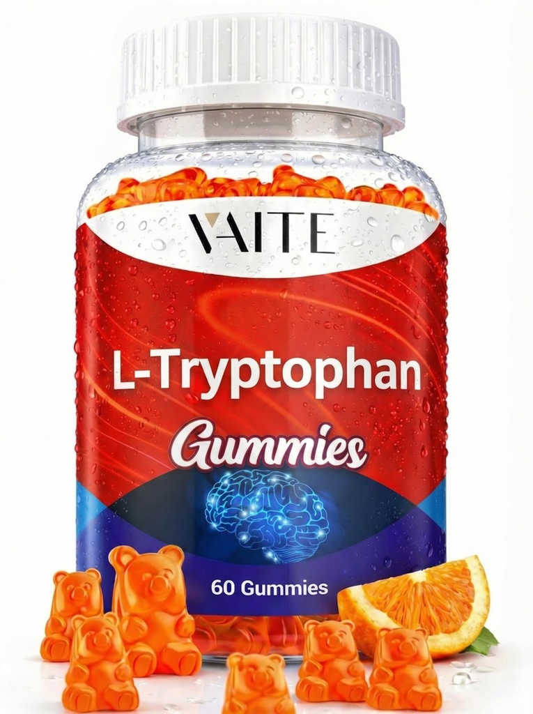 L Tryptophan 1000mg Gummies - Chewable Supplement for Positive Outlook, Calm Support & Inner Balance, 60 Vegan Gummy för att främja lugna nätter, stödja mental fokus och uppmuntra fredlig sömn