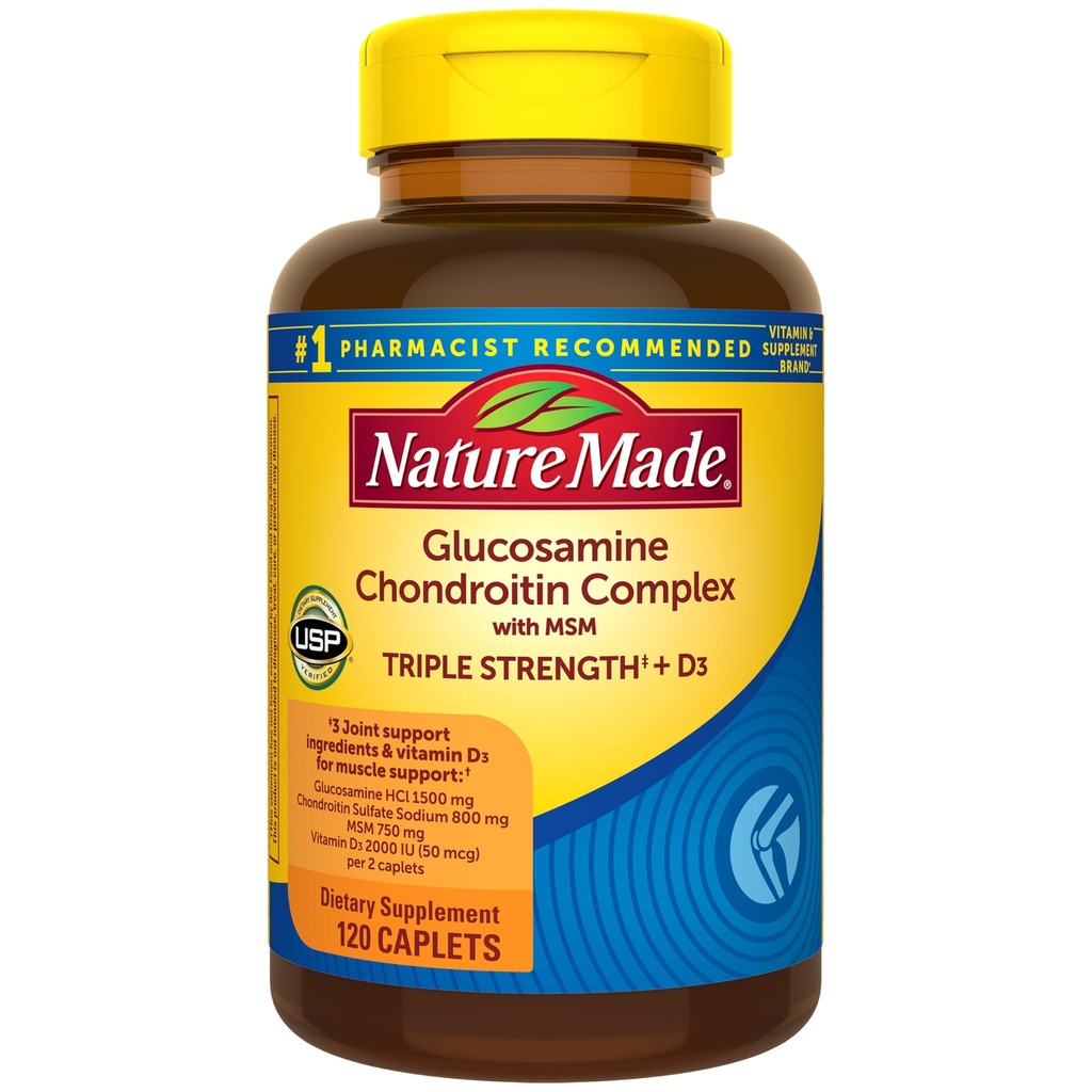 Nature Made Glucosamine Chondroitin Complex med MSM, Kosttillskott för gemensamt stöd, 120 Caplets, 60 Day Supply
