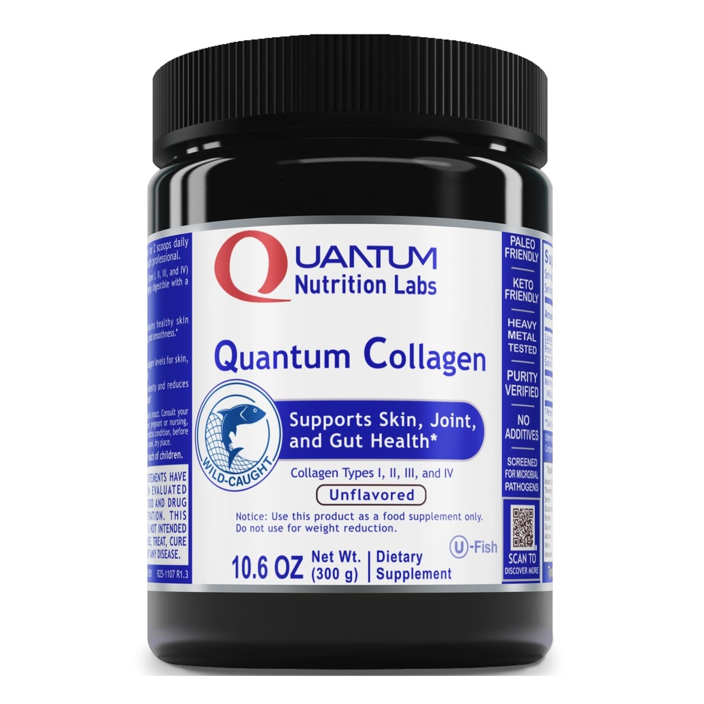 QNL Quantum Collagen - Sustainably Sourced Hydrolyzed Marine Collagen - Gut Health Supplement för kvinnor och män - erbjuder gemensamt stöd - 7 oz