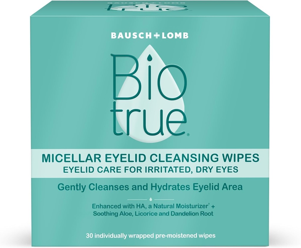 Biotrue Micellar Eyelid Care for Irritated and Dry Eyes Cleansing Wipes, från Bausch + Lomb, Multi, 30 Count