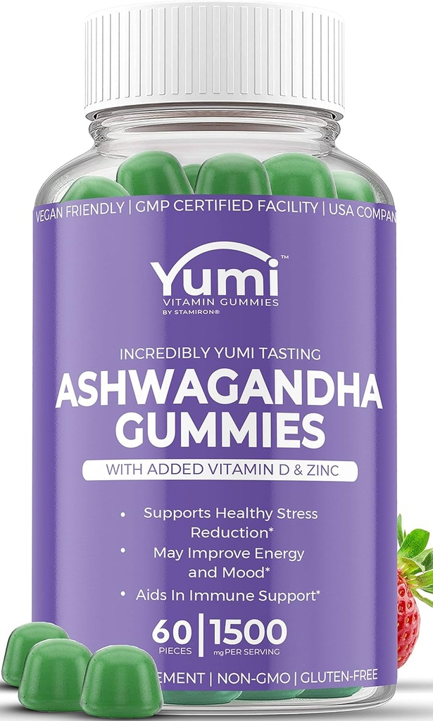 Ashwagandha Gummies kompletterar Vegan Friendly - Gummy Vitaminer Avancerad Jämför med kapslar tabletter piller flytande - 60 växtbaserade gummies