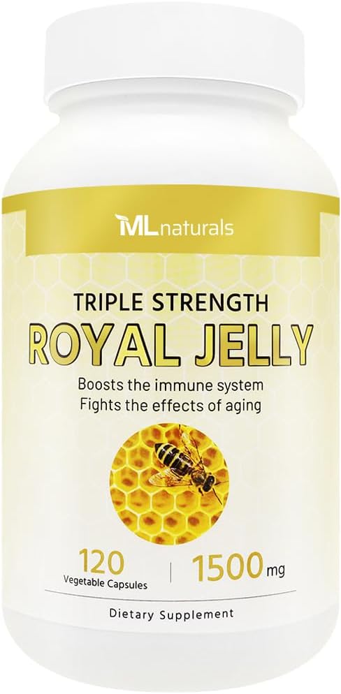 ML Naturals Royal Jelly 1500mg 120 Vegetabiliska kapslar, lika med 6% (27mg) 10-HDA. Freeze-Dried, Gluten Free, NSF-Certified & CGMP-Compliant