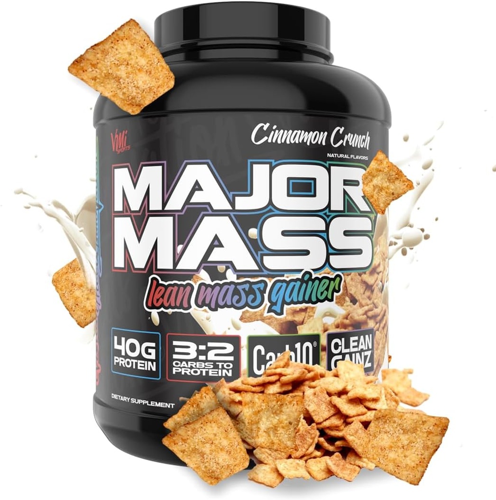 VMI Sports | Major Mass Lean Mass Gainer | Mass Gainer Protein Powder för Muscle Gain | Weight Gainer Protein Powder för män | Vikt Gainer för kvinnor (Cinnamon Crunch, 4 pund)
