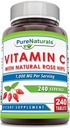 Rena naturvitamin C med Rose HIPS 1000 mg Per portioner | 240 tabletter tillskott | Icke-GMO | Glutenfri | Tillverkad i USA