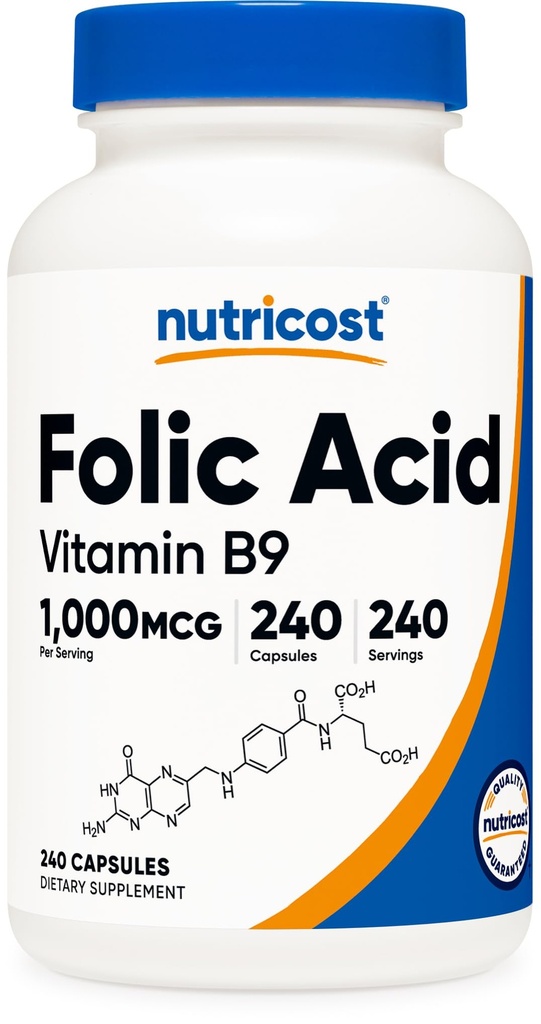 Nutricost Folic Acid (Vitamin B9) 1000 mcg, 240 kapslar