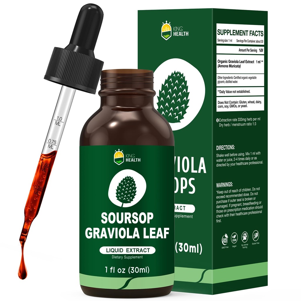 Organisk Soursop Graviola Leaf Extract Liquid Drops | Soursop Bitters Liquid | Hög Absorption, förbättrad biotillgänglighet | Vegan, icke-GMO, Gluten Free | Immune Support | 1 Fl Oz