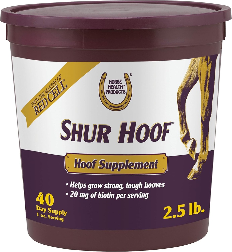 Hästhälsa Shur Hoof Hoof Supplement för hästar, hjälper till att växa starka, tuffa Hooves, 2,5 pund, 40 dagars leverans