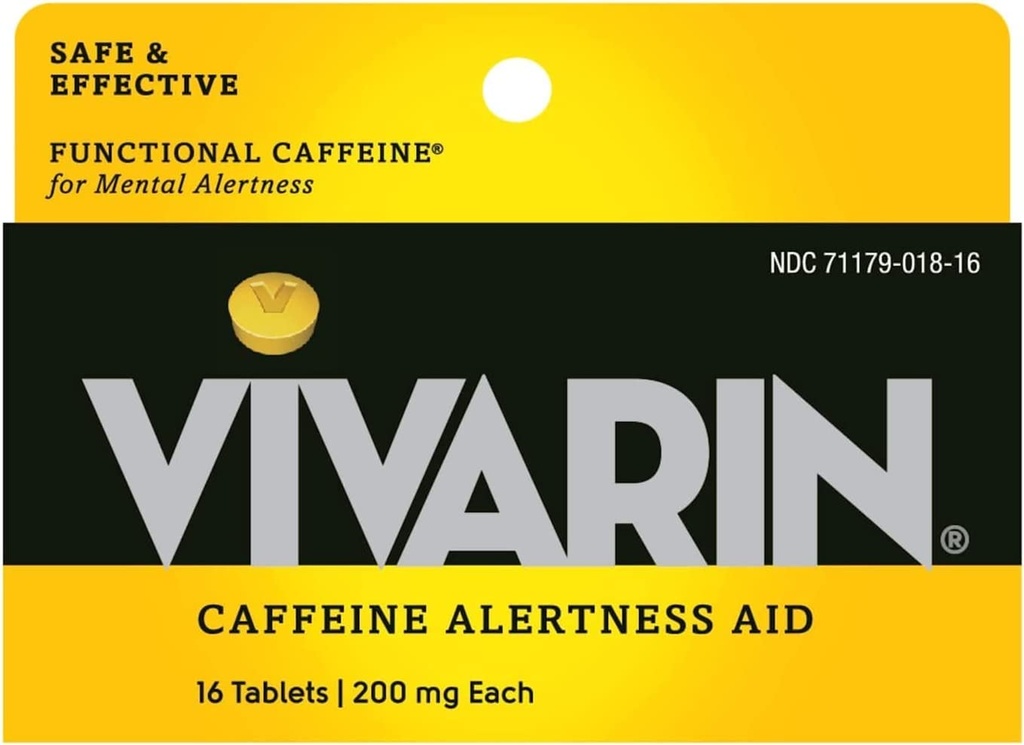 Vivarin, koffeinpiller, 200 mg koffein i varje tablett, säkert och effektivt hjälper dig att hålla dig vaken, varningshjälp, energiförsörjning, 16 tabletter - 5 Pack