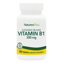 Natures Plus Vitamin B1 (Thiamin HCI), Sustained Release - 300 mg, 90 vegetariska tabletter - Glutenfri - 90 portioner