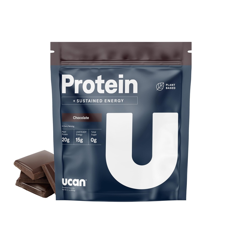 UCAN Energy + Plant Protein Powder - Vegan Plant Based Protein 20g Pea Protein med Amino Acids EAAs & BCCAs - Keto Protein Powder - No Added Sugar, Gluten-Free - Chocolate -12 Servings