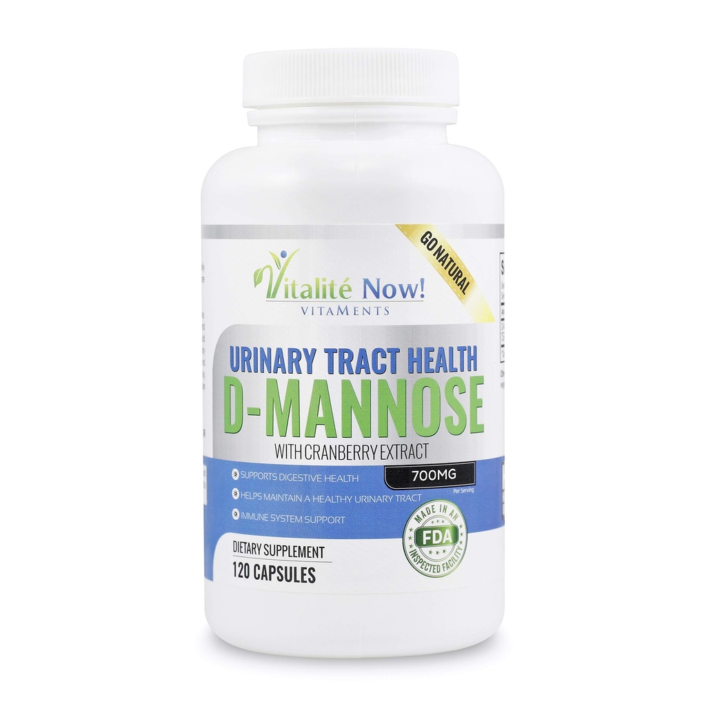 Hög styrka ren D-Mannose med tranbär extrakt för naturliga urinvägsinfektioner och UTI Support - Digestive Health - Immune System Support - 700mg - Non-GMO - 120 piller