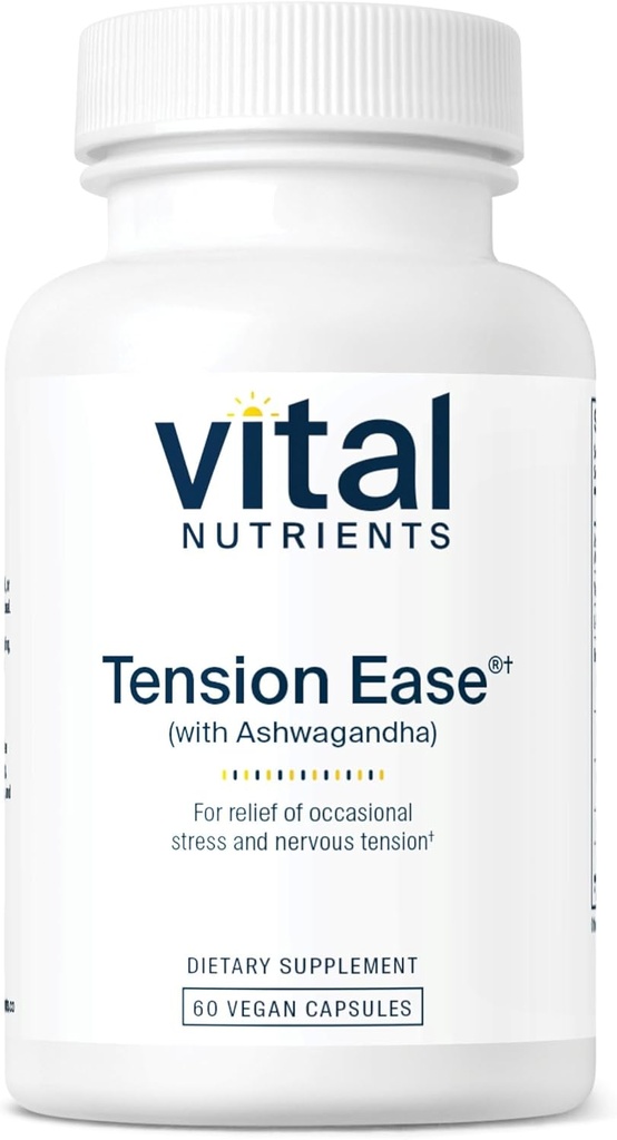 Vital Nutrients spänning lätt med Ashwagandha | Stress Relief Supplement för lindring av yrkesstress och nervös spänning | Gluten, Dairy, Soy Free | Non-GMO | 60 kapslar