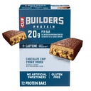 CLIF BUILDERS + Caffeine Protein Bars - Chocolate Chip Cookie Dough Flavor - 20g Plant Based Protein - Gluten Free - Non-GMO - Low Glycemic - Inga konstgjorda sötningsmedel - 2,4 uns. (12 Pack)