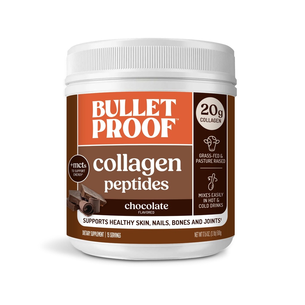 Bulletproof Chocolate Collagen Protein Powder med MCT Oil, 19g Protein, 17.6 Oz, Collagen Peptides och Aminosyror för hälsosam hud, ben och gemensamma, Packaging May Vary