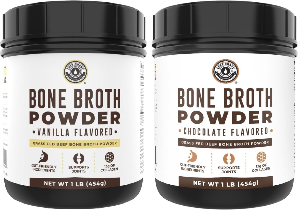 Vänsterkust Performance Vanilla Bone Broth Protein Powder, 16oz + Chocolate Bone Broth Protein Powder 16oz
