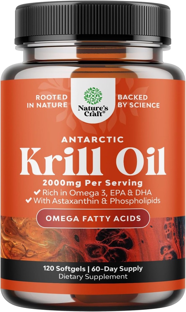 Antarctic Krill Oil 2000mg Softgels Per Serving - Omega 3 Krill Oil Supplement med EPA DHA & Astaxanthin - 3rd Party Lab Testade Ingen Gluten GMO eller Fishy Aftertaste - 2 månader