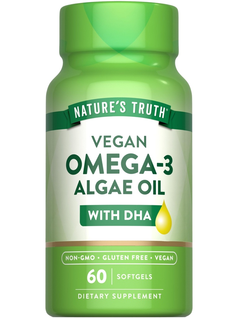Naturens Sanning Vegan Omega 3 Softgels | 60 greve | Algoljeformel med DHA | Icke-GMO & Gluten fri tillägg