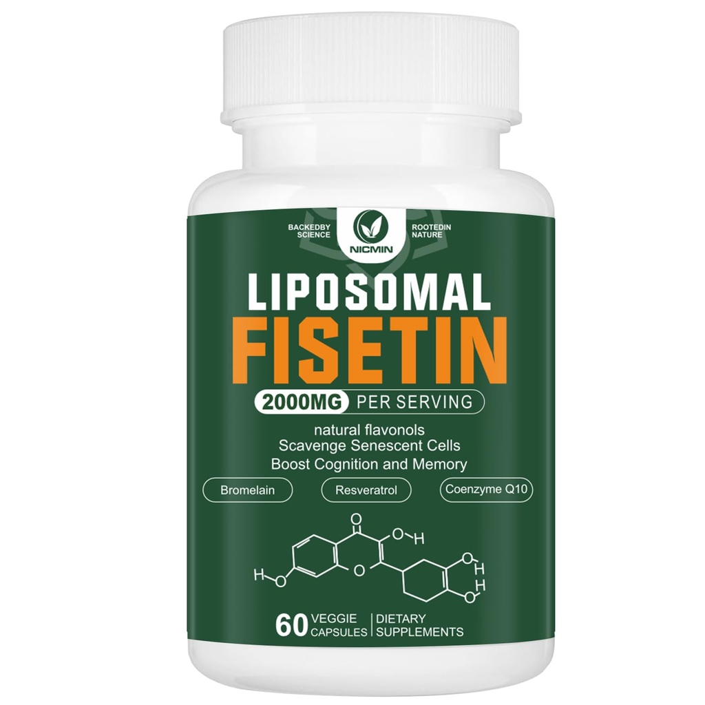 Liposomal Fisetin Supplement, 2000MG, 98% Pure Fisetin Polyfenols Antioxidanter, med Quercetin, TMG och Resveratrol, för hälsosam åldrande, kognitivt stöd, 60 kapslar
