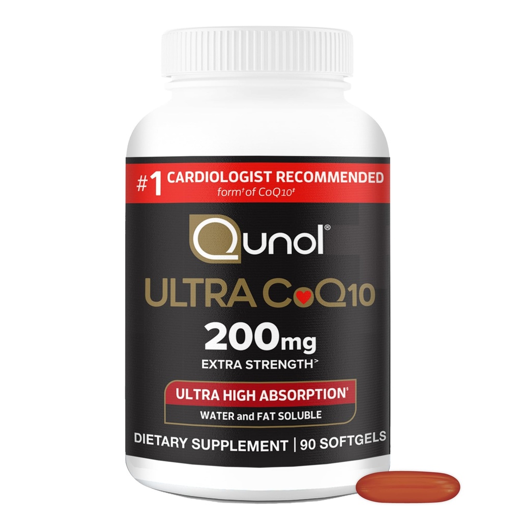 Qunol CoQ10 200mg Softgels, Ultra CoQ10 - Ultra High Absorption Coenzyme Q10 Supplements - Antioxidant Supplement for Vascular and Heart Health & Energy Production, 90 Count