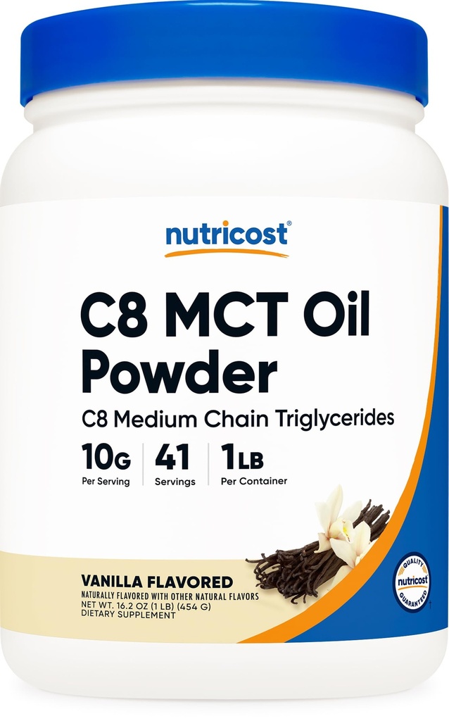 Nutricost C8 MCT Oil Powder 1LB (16oz) Vanilla smak - 95% C8 MCT Oil Powder, bäst för Keto Diets, Non-GMO, Gluten Free