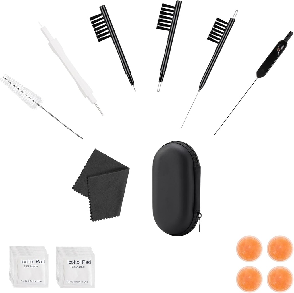 Phitunry 52-Piece Hearing Aid Cleaning Kit Tillbehör Portable Hearing Aid Case Pocket Storlek med rengöring Borste Verktyg, Torka kapslar, Audio Wipes, Deer Velvet Cloth och Hearing Aid Travel Case (Små)