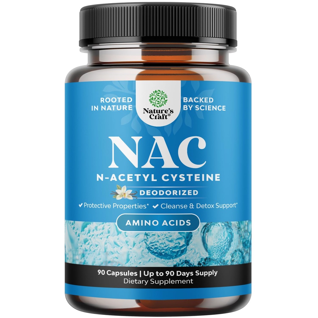 Natures Craft NAC Supplement N-Acetyl Cysteine - Vegan High Absorption NAC 600mg per servering kapslar - Glutathione Precursor för Liver Cleanse Detox & Repair Plus Lung Health - 90 Count