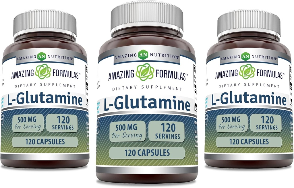Fantastiska formler L-Glutamine 500 mg kapslar | Aminosyra tillskott | Icke-GMO | Glutenfri | Tillverkad i USA (3 Pack, 120 greve)