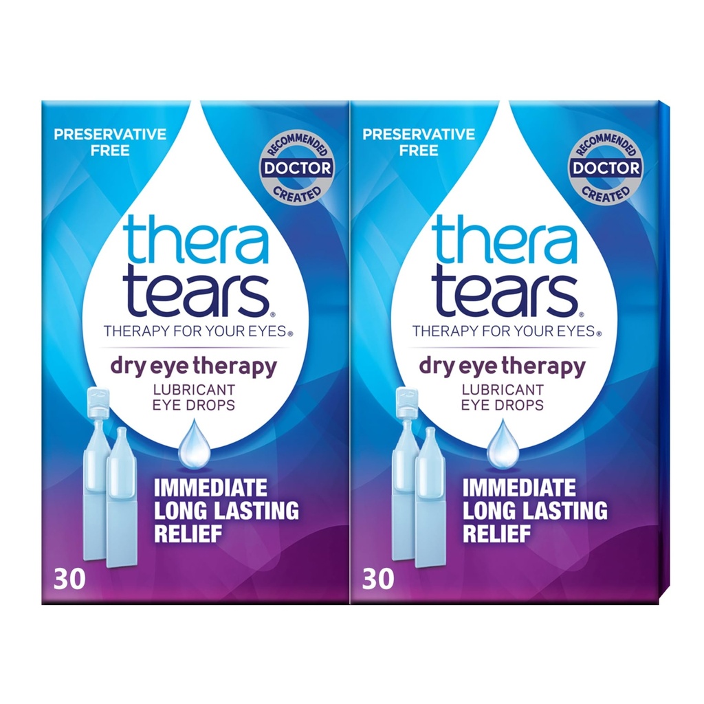 TheraTears Dry Eye Therapy Lubricating Eye Drops för torra ögon, konserveringsfria ögondroppar, 30 Single-Use Vials (2 Pack)