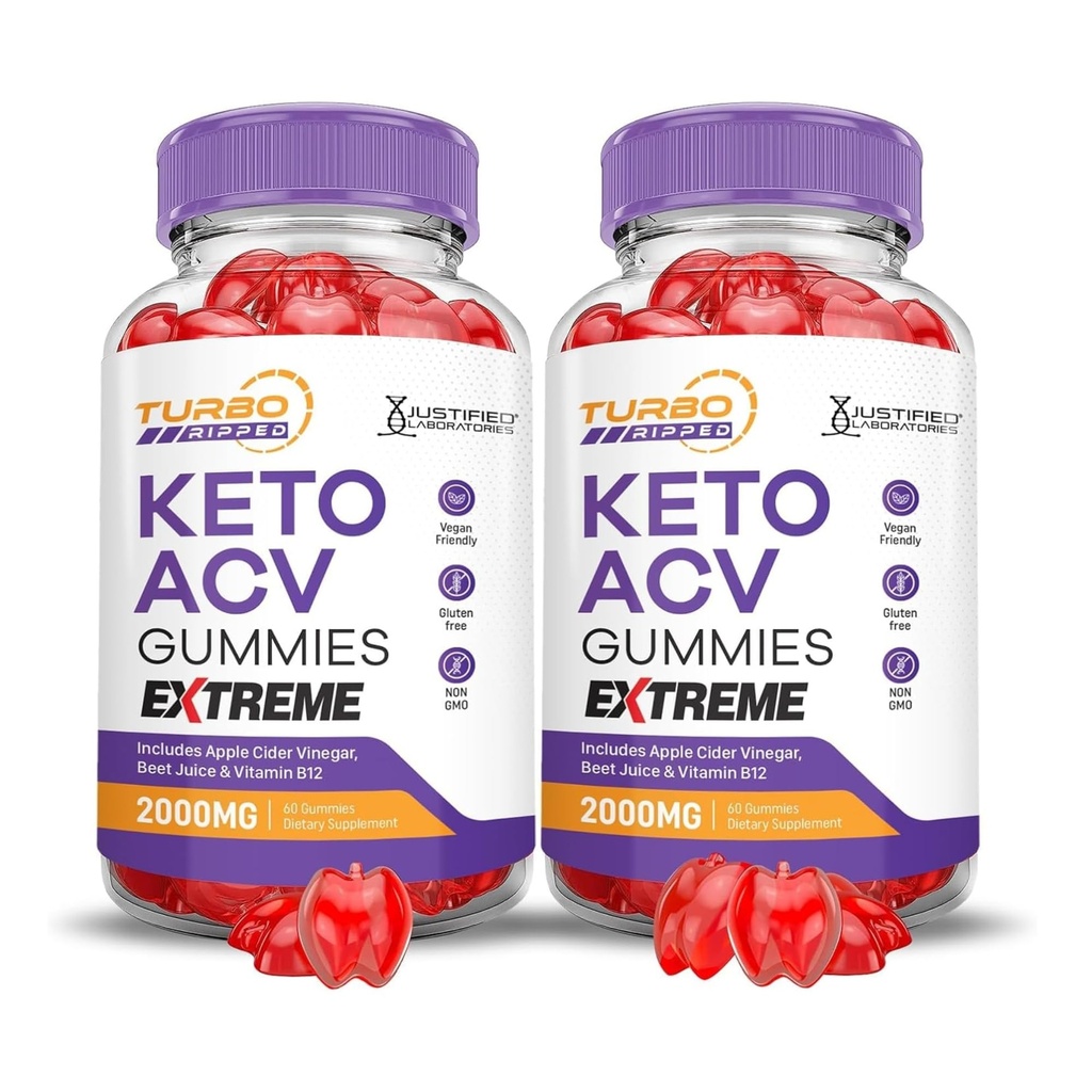 Justified Laboratories (2 Pack Turbo Ripped Keto ACV Gummies Extreme 2000MG Turbo Ripped Keto Gummies Apple Cider Vinegar Formulerad med granatäpplebet Juice Powder B12 Vegan Non GMO 120 Gummys