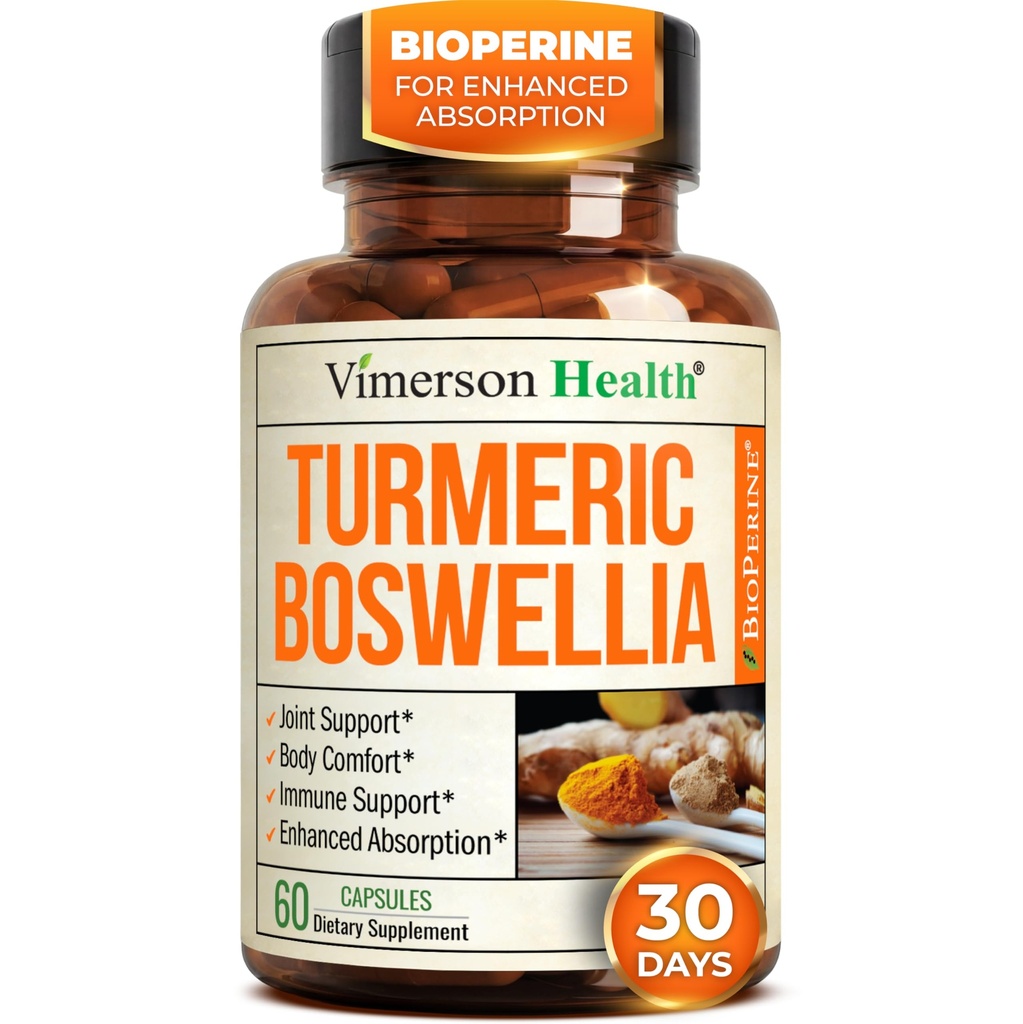 Boswellia Serrata Turmeric Supplement för Joint Support & Inflammation Balance - Turmeric Boswellia Supplement med Ginger & Black Pepper Extract för förbättrad absorption - Non-GMO - 60 kapslar