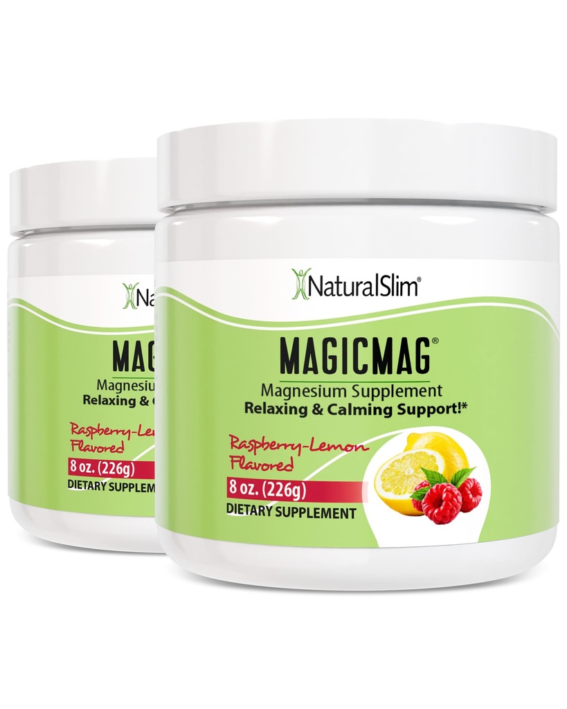 NaturalSlim Magicmag Pure Magnesium Citrate Powder Stress, förstoppning, muskel, hjärthälsa och sömnstöd | Raspberry Lemon Magnesium Supplement - 8oz Drink Mix (2 Pack)