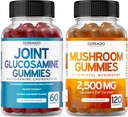 Glukosamin Chondroitin (60 greve) Gemensamma kosttillskott för män och kvinnor - Läcker hallon smak och svamp 10 i 1 blend (120 gummies) Fokus och hjärnsvampstillägg - Vegan & USA Made